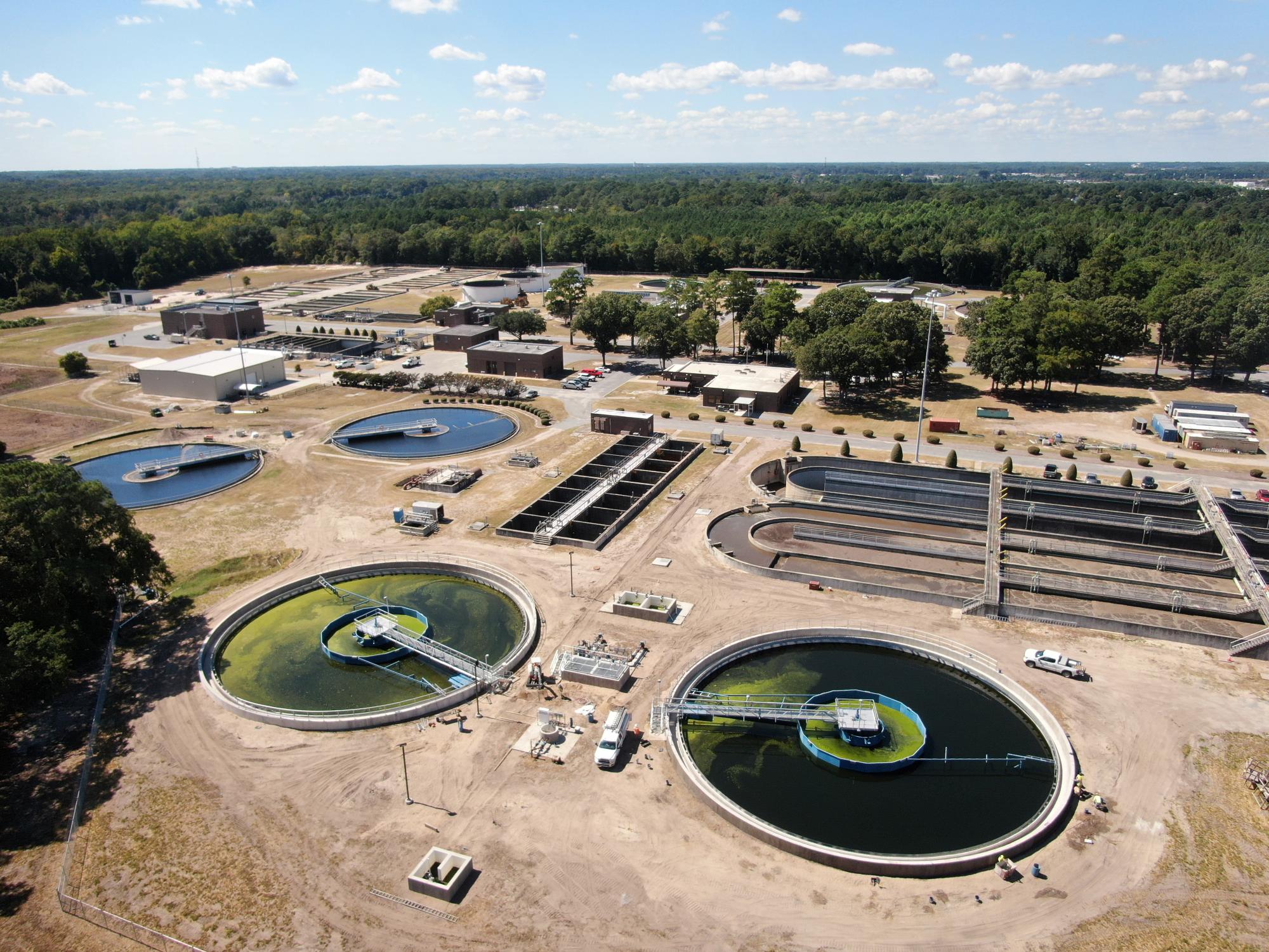 Aerial shot of clarifiers