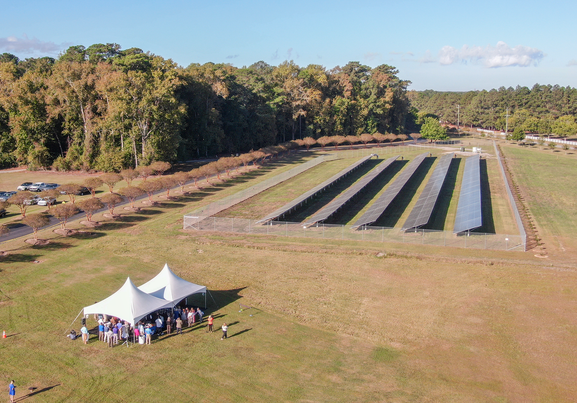 aerial shot of solar farm