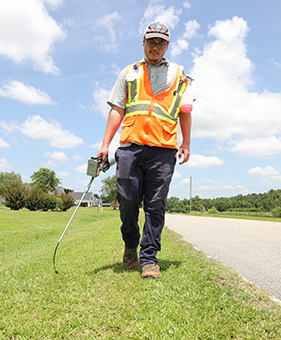 Contractor inspecting gas pipelines