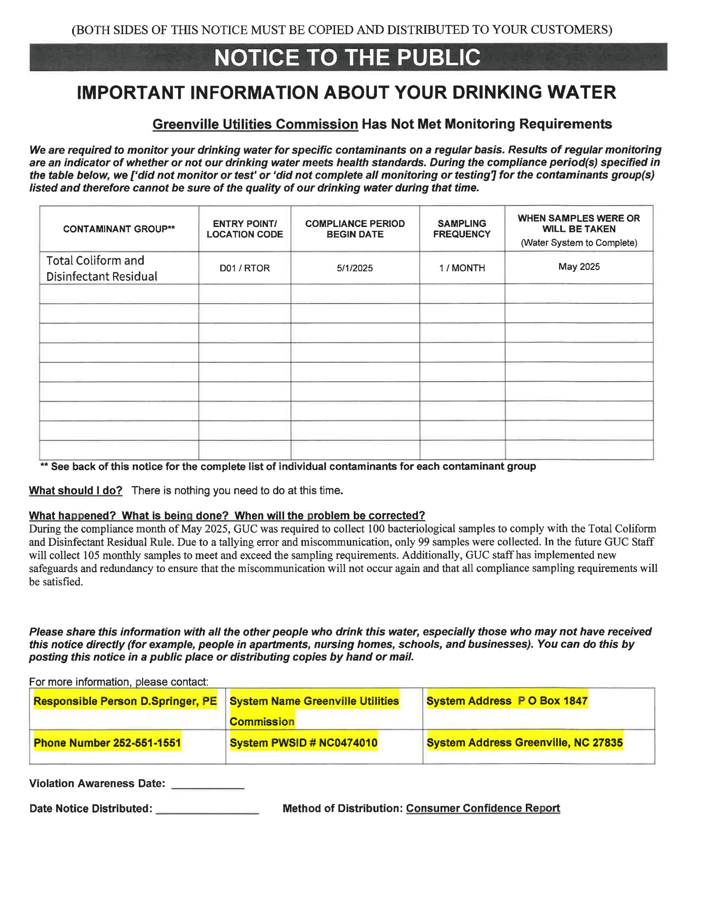 Notice to the Public